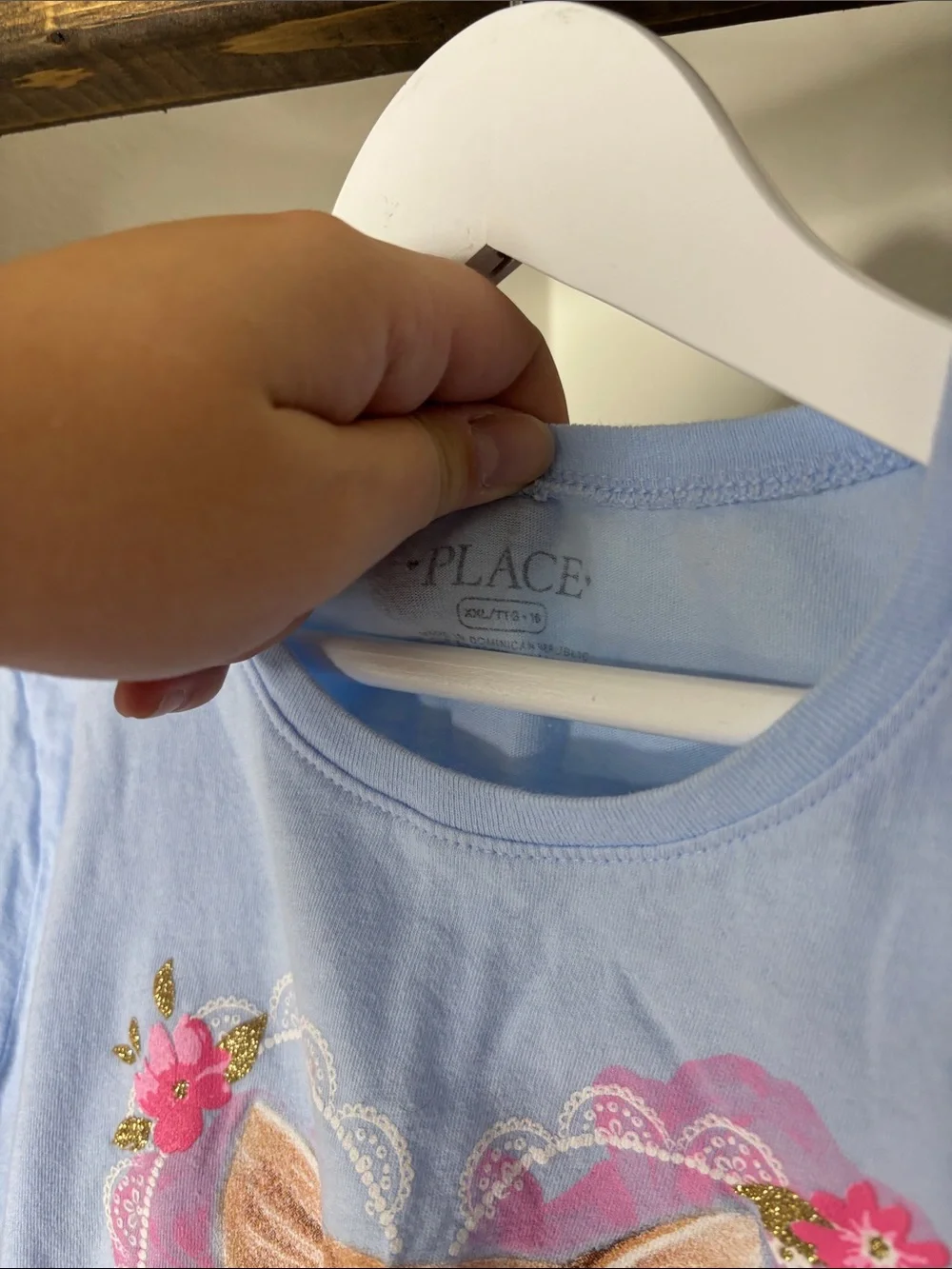 The Children's Place Light Blue Kitten Graphic Tee with Pink Floral Accents